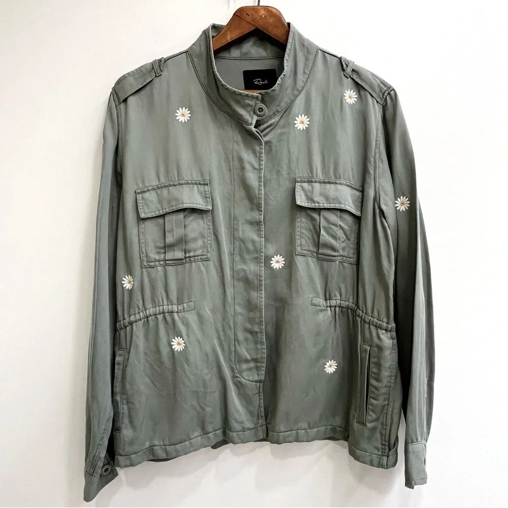 Rails Sahara Sage Embroidered Daisies Jacket Green Linen Blend Large - Picture 6 of 14